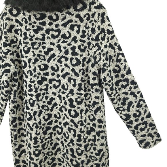 ii Sisters Leopard Print Open Front Long Cardigan Womens M Removable Collar NEW - Picture 15 of 16